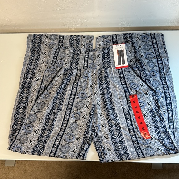 Three Dots blue & white boho wide leg pants w/ pockets M - Picture 5 of 12